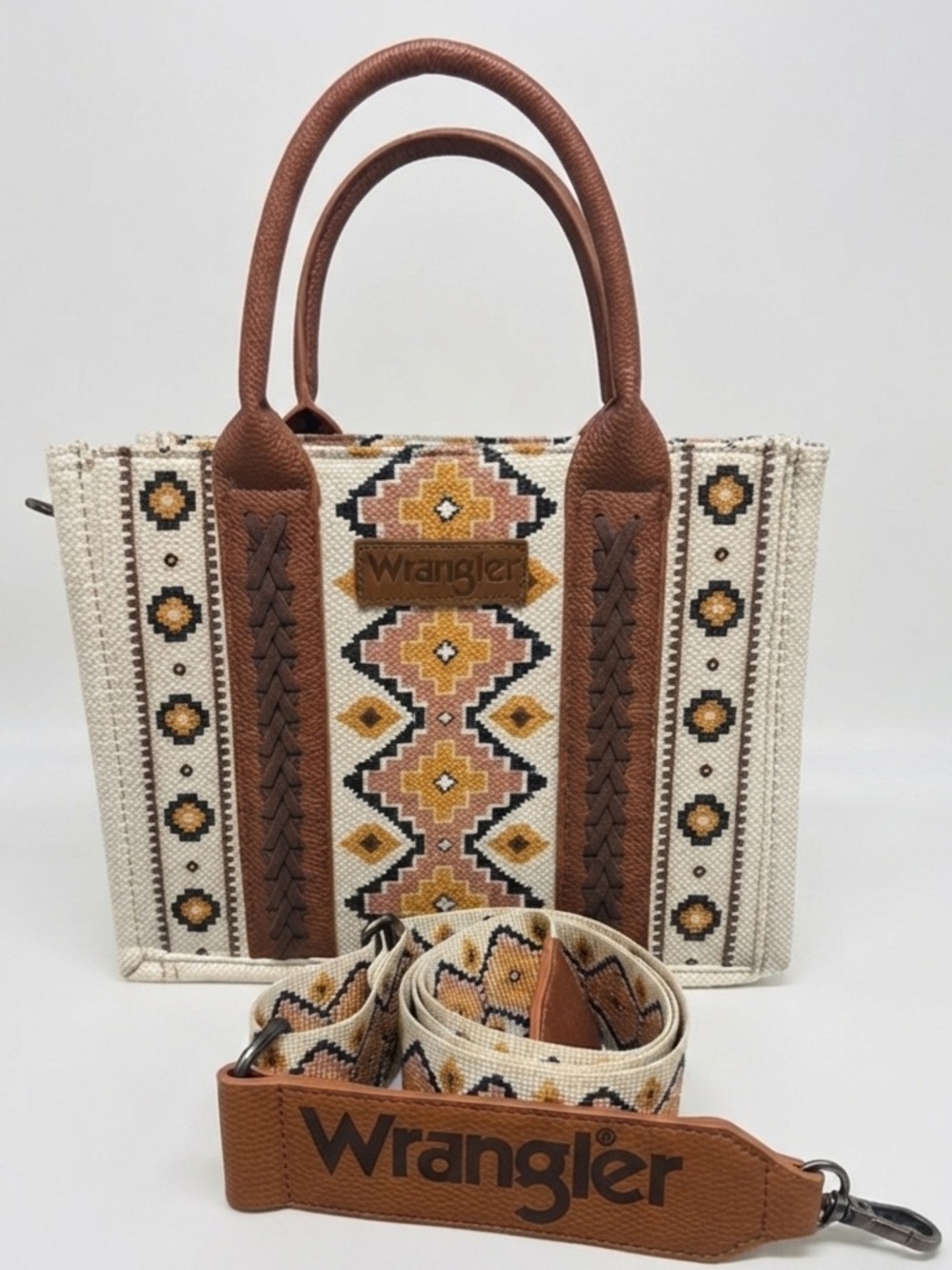 WRANGLER Southwestern Print Small Canvas Tote Brown/Cream
